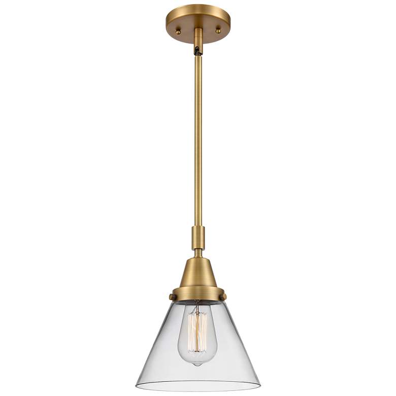 Image 1 Caden Cone 8 inch LED Mini Pendant - Brushed Brass - Clear Shade