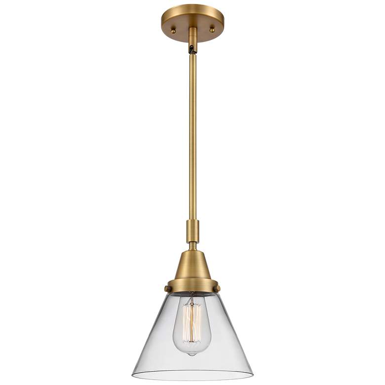 Image 1 Caden Cone 8" LED Mini Pendant - Brushed Brass - Clear Shade