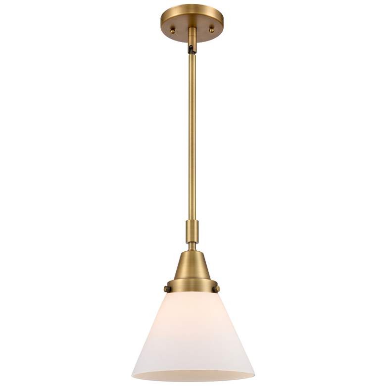Image 1 Caden Cone 8" LED Mini Pendant - Brushed Brass - Matte White Shade