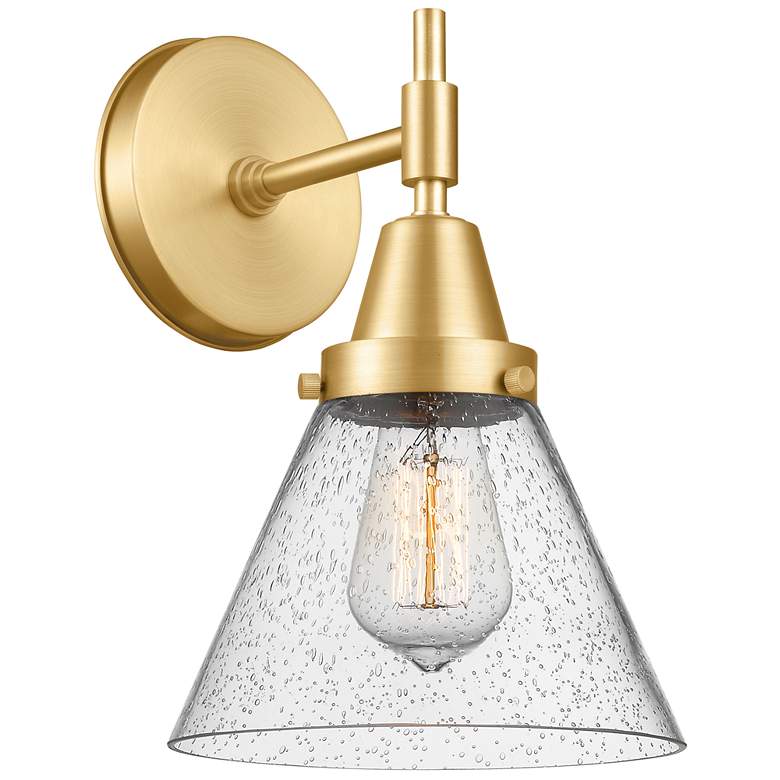 Image 1 Caden Cone 8" Satin Gold LED Sconce With Seedy Shade