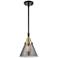 Caden Cone 8" Wide Black Brass Stem Hung Mini Pendant w/ Plated Smoke