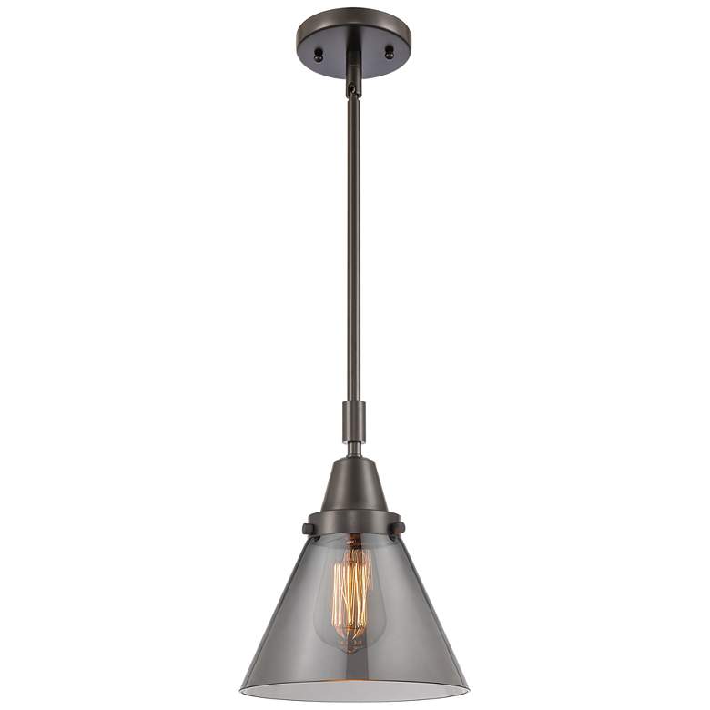 Image 1 Caden Cone 8" Wide Bronze Stem Hung Mini Pendant w/ Plated Smoke Shade