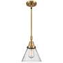 Caden Cone 8" Wide Brushed Brass Stem Hung Mini Pendant w/ Seedy Shade