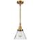 Caden Cone 8" Wide Brushed Brass Stem Hung Mini Pendant w/ Seedy Shade