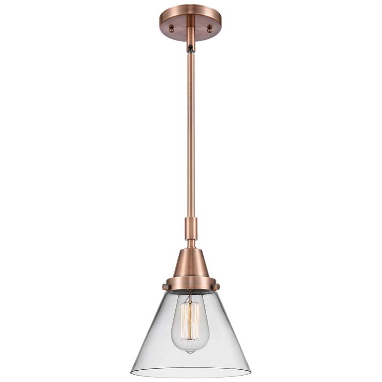 Image 1 Caden Cone 8" Wide Copper Stem Hung Mini Pendant w/ Clear Shade