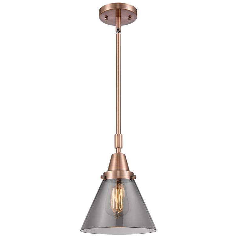 Image 1 Caden Cone 8" Wide Copper Stem Hung Mini Pendant w/ Plated Smoke Shade