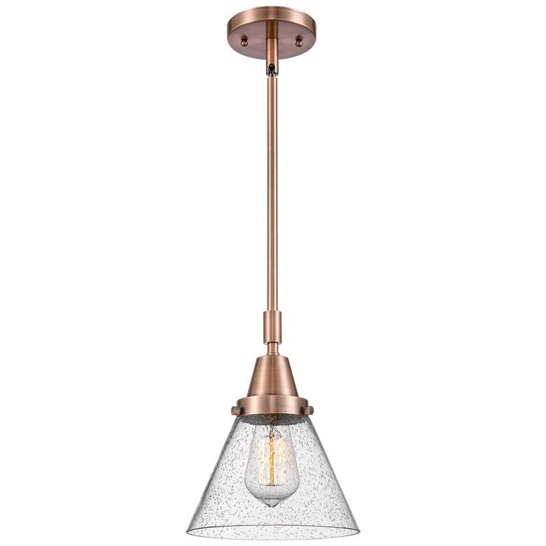 Image 1 Caden Cone 8" Wide Copper Stem Hung Mini Pendant w/ Seedy Shade
