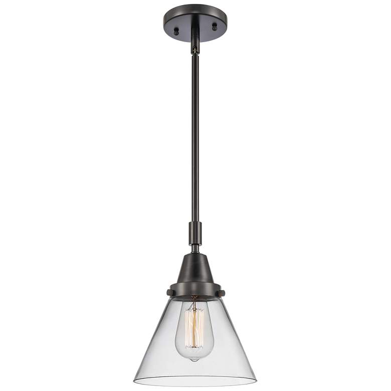 Image 1 Caden Cone 8" Wide Matte Black Stem Hung Mini Pendant w/ Clear Shade