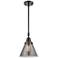 Caden Cone 8" Wide Matte Black Stem Hung Mini Pendant w/ Plated Smoke