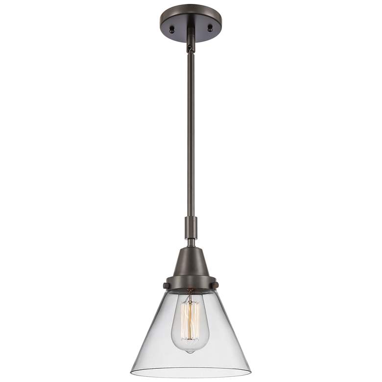 Image 1 Caden Cone 8" Wide Oil Rubbed Bronze Stem Hung Mini Pendant w/ Clear S