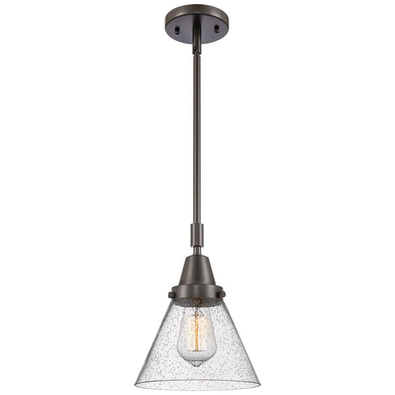 Image 1 Caden Cone 8" Wide Oil Rubbed Bronze Stem Hung Mini Pendant w/ Seedy S