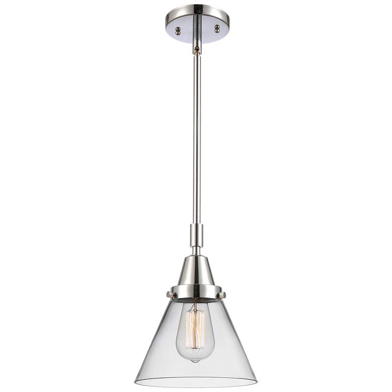 Image 1 Caden Cone 8" Wide Polished Chrome Stem Hung Mini Pendant w/ Clear Sha