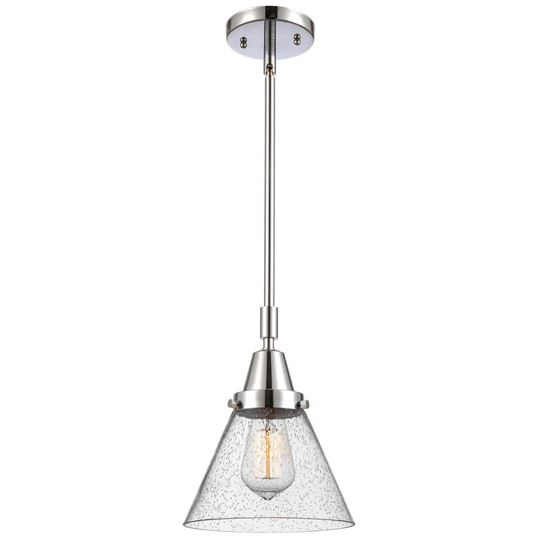Image 1 Caden Cone 8" Wide Polished Chrome Stem Hung Mini Pendant w/ Seedy Sha