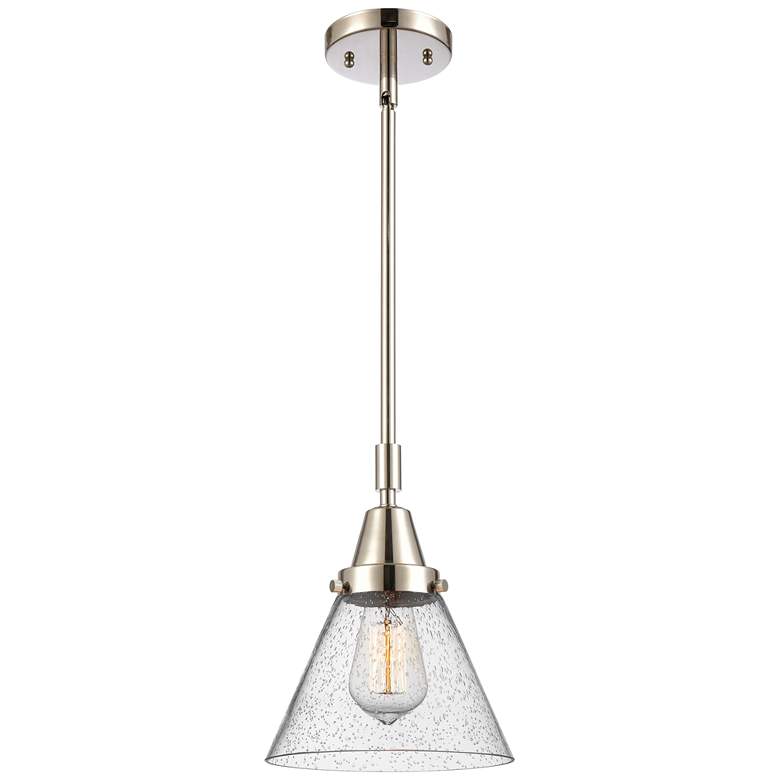 Image 1 Caden Cone 8" Wide Polished Nickel Stem Hung Mini Pendant w/ Seedy Sha