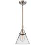 Caden Cone 8"W Brushed Satin Nickel Stem Hung Mini Pendant w/ Clear Sh