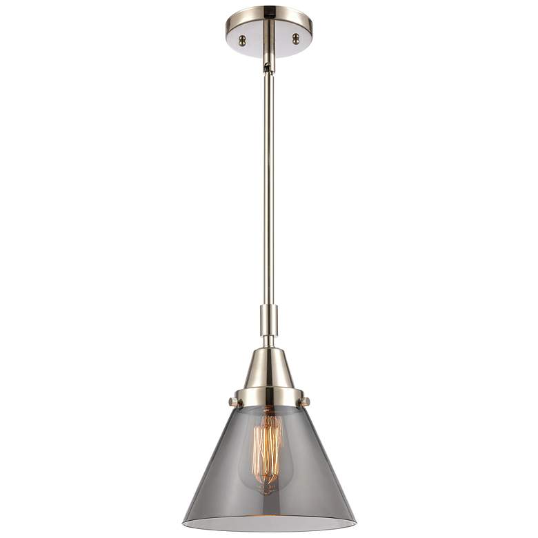Image 1 Caden Cone 8"W Polished Nickel Stem Hung Mini Pendant w/ Plated Smoke