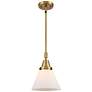 1_Caden Cone 8" LED Mini Pendant - Brushed Brass - Matte White Shade