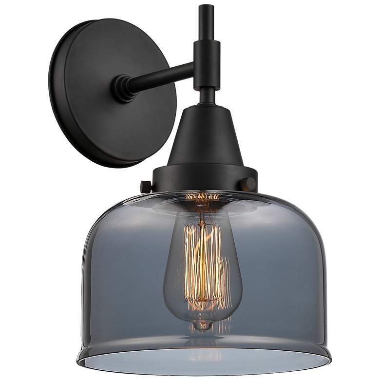 Image 1 Caden Fulton 10.5" High Matte Black Sconce w/ Plated Smoke Shade