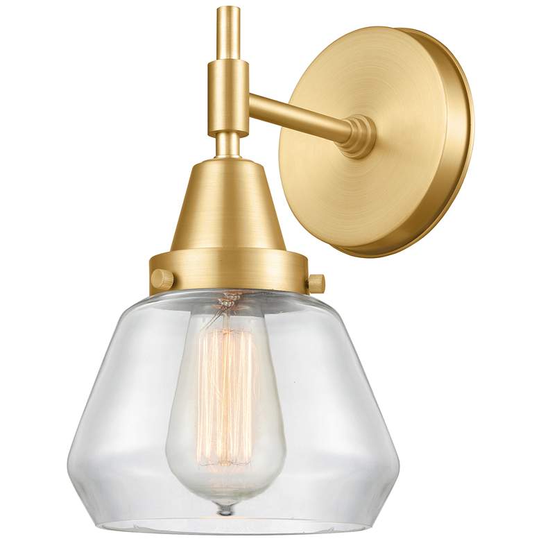 Image 1 Caden Fulton 10.5" High Satin Gold Sconce w/ Clear Shade