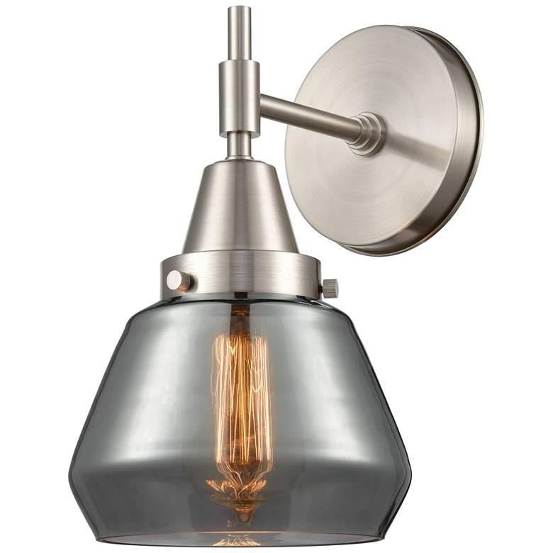 Image 1 Caden Fulton 10.5" High Satin Nickel Sconce w/ Plated Smoke Shade
