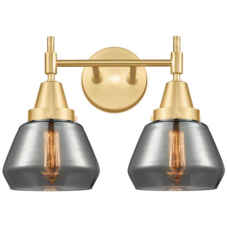 Image 1 Caden Fulton 15.75"W 2 Light Gold Bath Vanity Light w/ Plated Smoke Sh