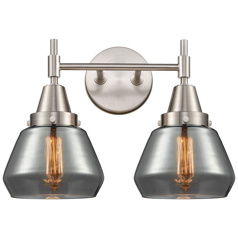 Image 1 Caden Fulton 15.75"W 2 Light Satin Nickel Bath Light w/ Smoke Shade