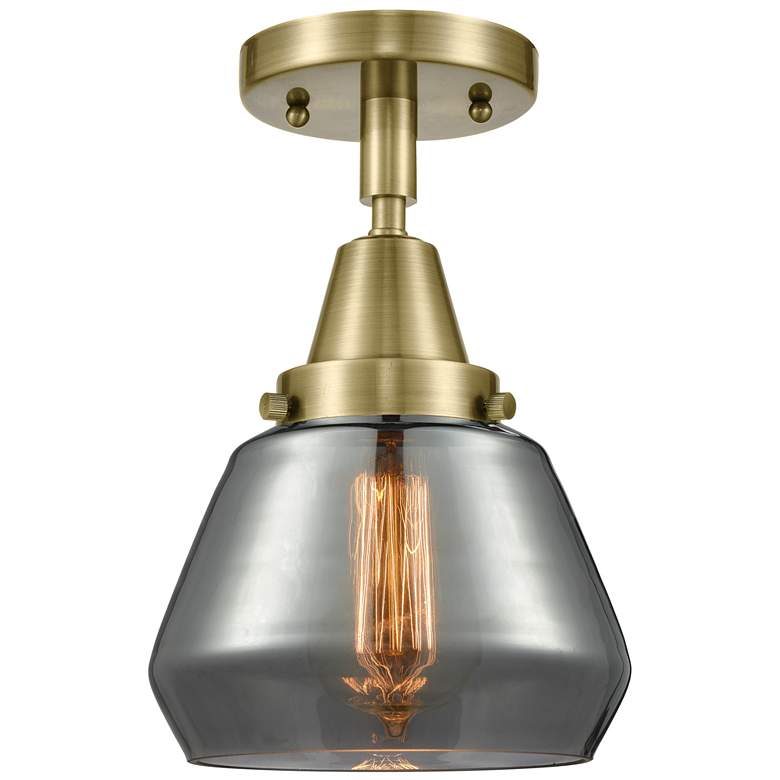 Image 1 Caden Fulton 7" Wide Antique Brass Flush Mount With Plated Smoke Shade