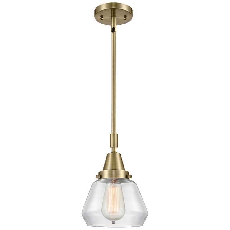 Image 1 Caden Fulton 7" Wide Antique Brass Stem Hung Mini Pendant w/ Clear Sha
