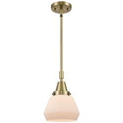 Caden Fulton 7" Wide Antique Brass Stem Hung Mini Pendant w/ White Sha