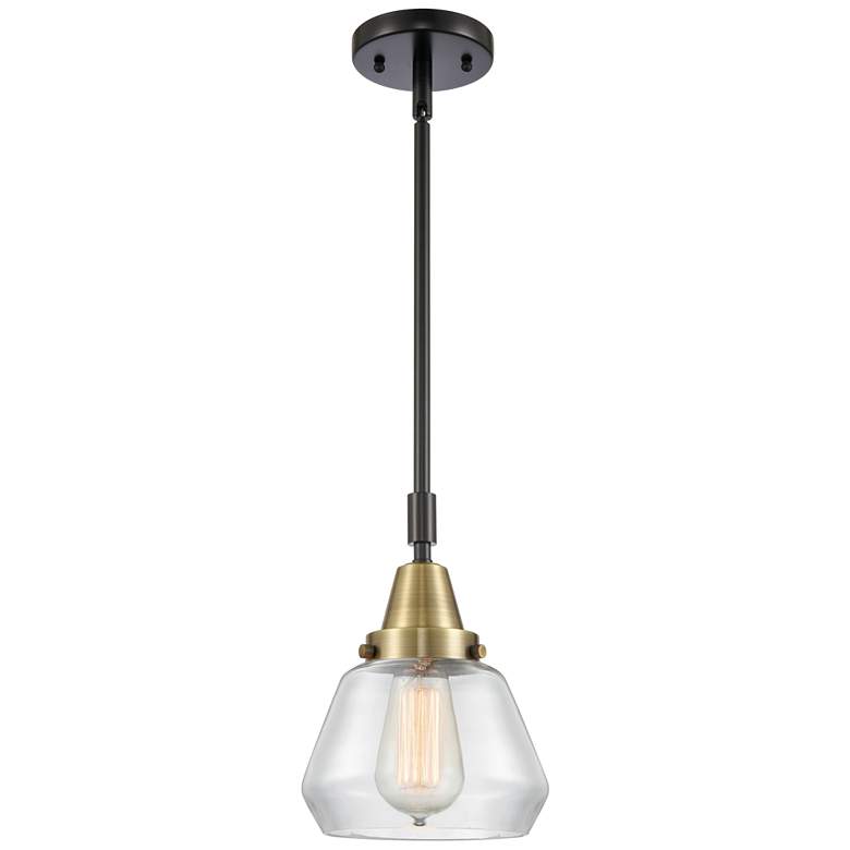 Image 1 Caden Fulton 7" Wide Black Brass Stem Hung Mini Pendant w/ Clear Shade