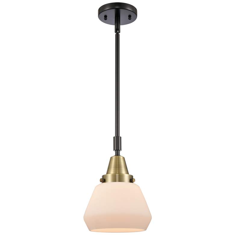 Image 1 Caden Fulton 7" Wide Black Brass Stem Hung Mini Pendant w/ White Shade