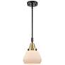 Caden Fulton 7" Wide Black Brass Stem Hung Mini Pendant w/ White Shade