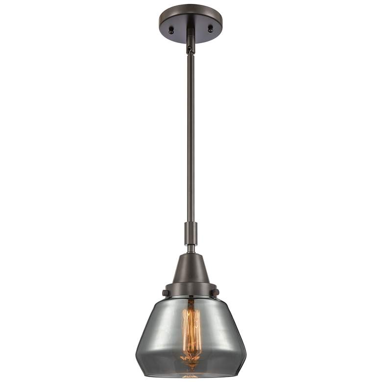 Image 1 Caden Fulton 7" Wide Bronze Stem Hung Mini Pendant w/ Plated Smoke Sha