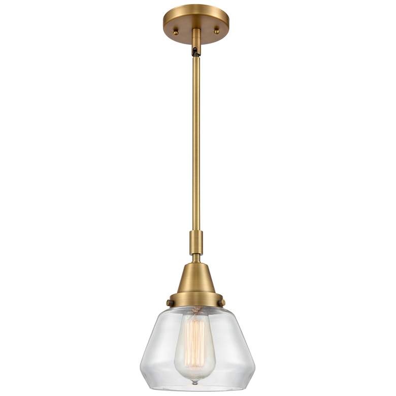 Image 1 Caden Fulton 7" Wide Brushed Brass Stem Hung Mini Pendant w/ Clear Sha