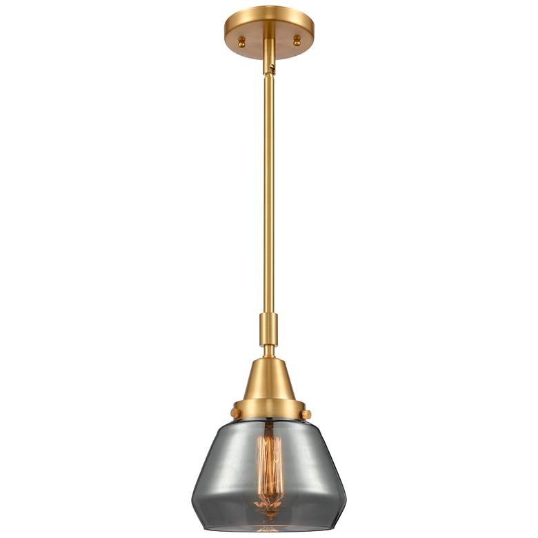 Image 1 Caden Fulton 7 inch Wide Gold Stem Hung Mini Pendant w/ Plated Smoke Shade