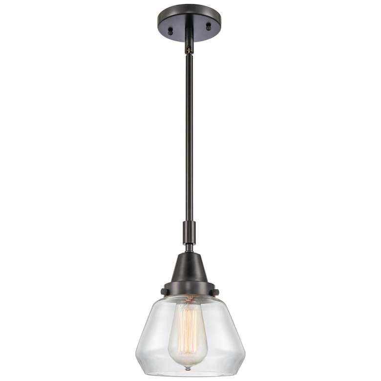 Image 1 Caden Fulton 7" Wide Matte Black Stem Hung Mini Pendant w/ Clear Shade