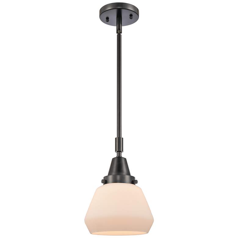 Image 1 Caden Fulton 7" Wide Matte Black Stem Hung Mini Pendant w/ White Shade