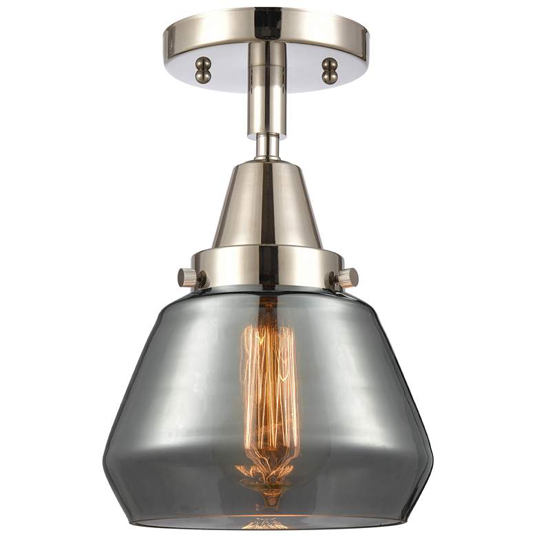 Image 1 Caden Fulton 7" Wide Polished Nickel Flush Mount With Plated Smoke Sha