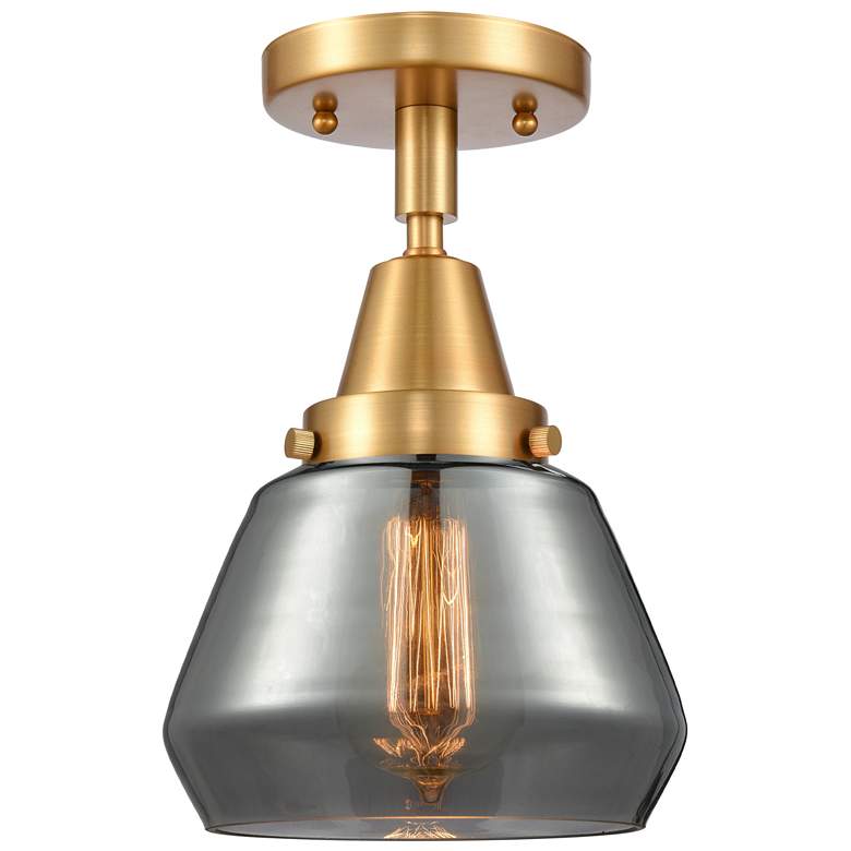 Image 1 Caden Fulton 7" Wide Satin Gold Flush Mount With Plated Smoke Shade