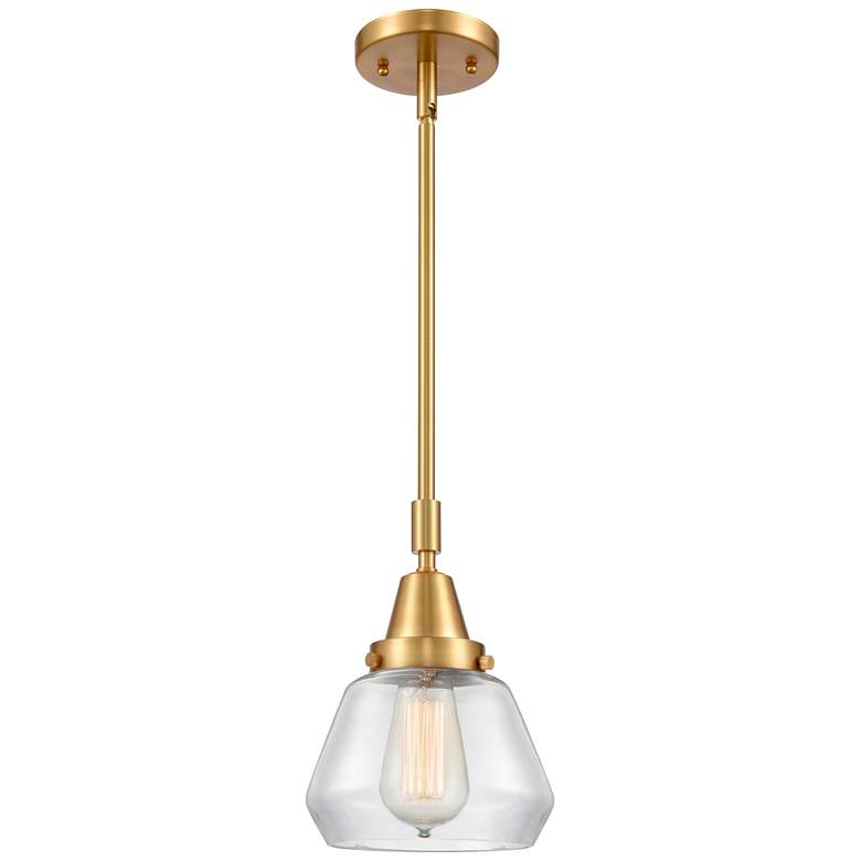 Image 1 Caden Fulton 7" Wide Satin Gold Stem Hung Mini Pendant w/ Clear Shade