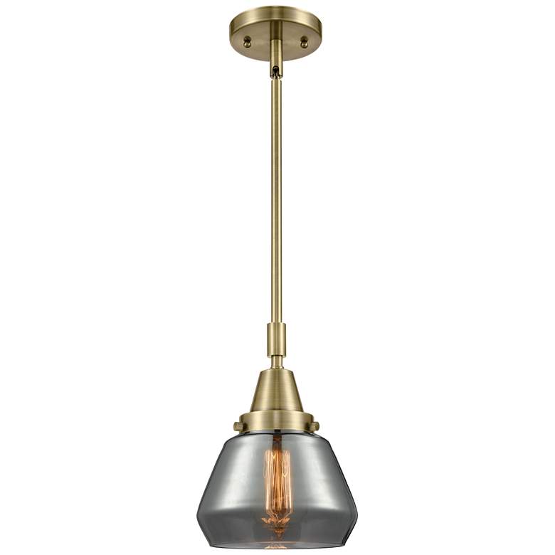 Image 1 Caden Fulton 7"W Antique Brass Stem Hung Mini Pendant w/ Plated Smoke