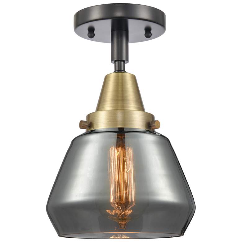 Image 1 Caden Fulton 7"W Black Antique Brass Flush Mount w/ Plated Smoke Shade