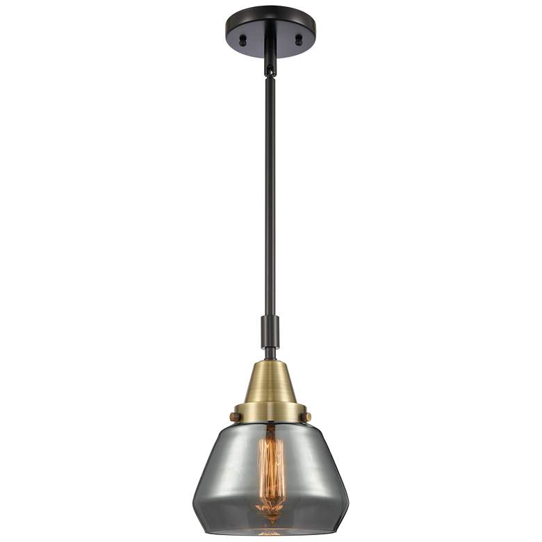 Image 1 Caden Fulton 7"W Black Brass Stem Hung Mini Pendant w/ Plated Smoke Sh