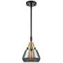 Caden Fulton 7"W Black Brass Stem Hung Mini Pendant w/ Plated Smoke Sh