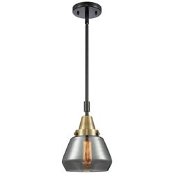 Caden Fulton 7"W Black Brass Stem Hung Mini Pendant w/ Plated Smoke Sh