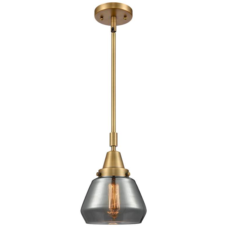 Image 1 Caden Fulton 7"W Brushed Brass Stem Hung Mini Pendant w/ Plated Smoke