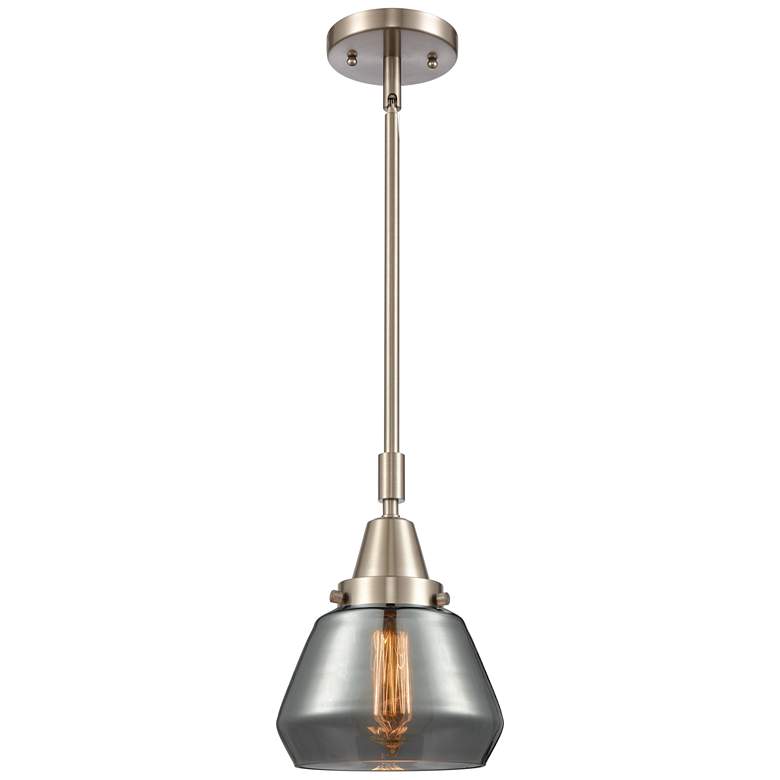 Image 1 Caden Fulton 7"W Brushed Nickel Stem Hung Mini Pendant w/ Smoke Shade