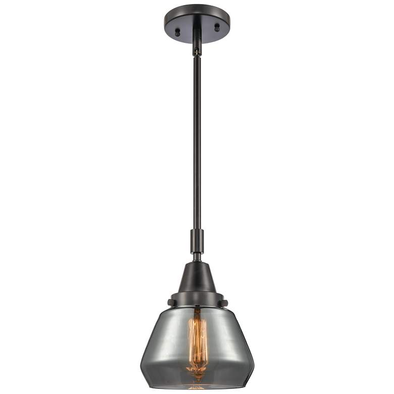 Image 1 Caden Fulton 7"W Matte Black Stem Hung Mini Pendant w/ Plated Smoke Sh