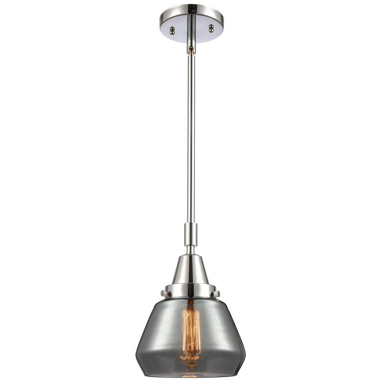 Image 1 Caden Fulton 7"W Polished Chrome Stem Hung Mini Pendant w/ Smoke Shade