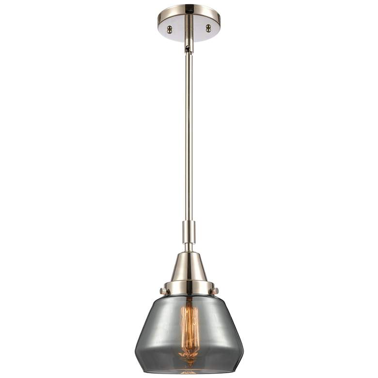 Image 1 Caden Fulton 7"W Polished Nickel Stem Hung Mini Pendant w/ Smoke Shade